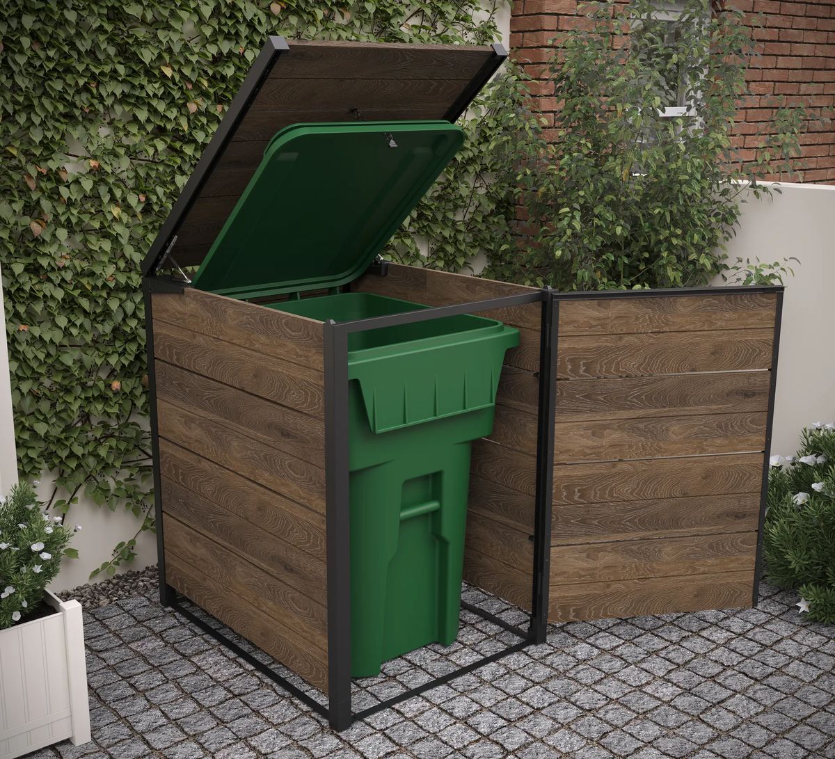 Hide Away 96 Gallon Single Trash Can Shed - Brown - Keter US