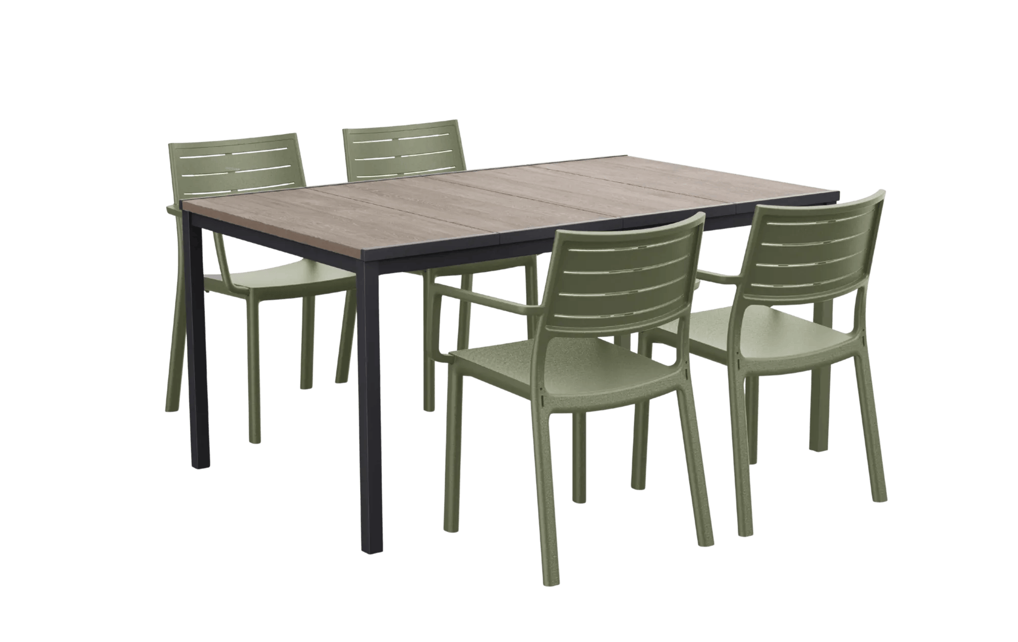 Signature Porto Dining Table + Metaline Dining Chair, Set of 4 - Olive Green
