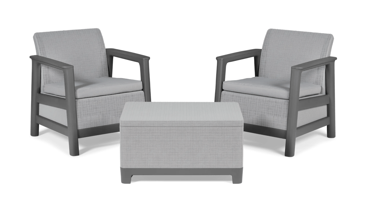 Scandi Linea 2 Seater Balcony Set with Storage Table - Grey