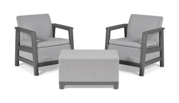 Scandi Linea 2 Seater Balcony Set with Storage Table - Grey - Patio Sets