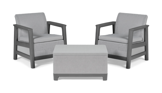 Scandi Linea 2 Seater Balcony Set with Storage Table - Grey