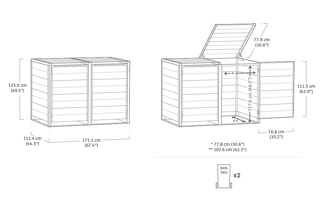 Cabanon extérieur pour poubelles de 96 gallons Hide Away – Graphite – Keter Canada