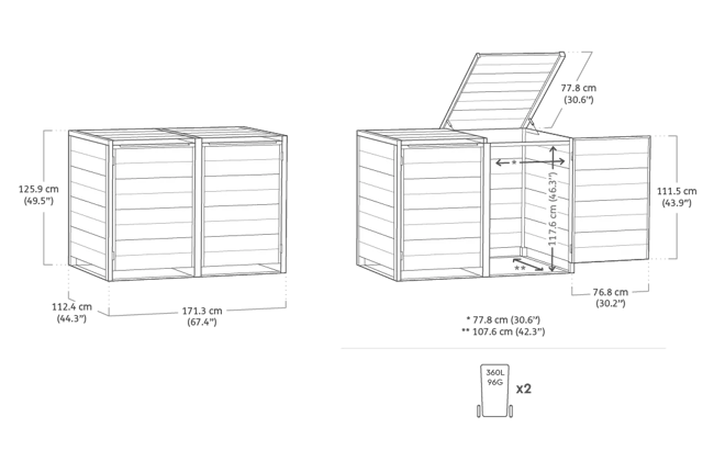 Hide Away 2 x 96 Gal. Trash Can Storage Shed - Keter US