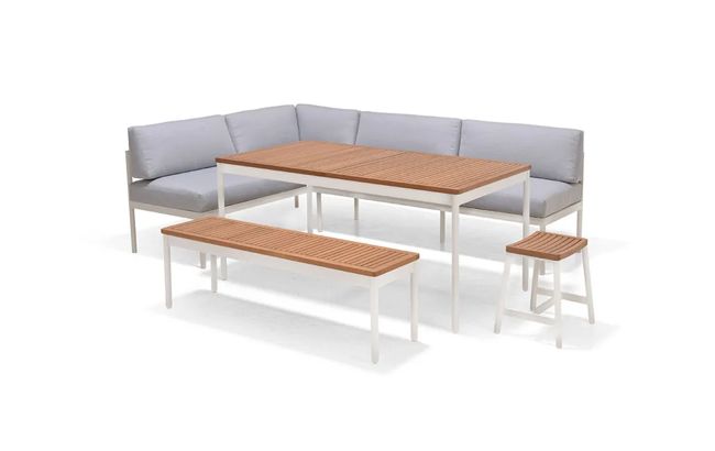 מערכת ישיבה פינתית אמטיסט כולל שולחן ספסל ושרפרף - אפור בהיר