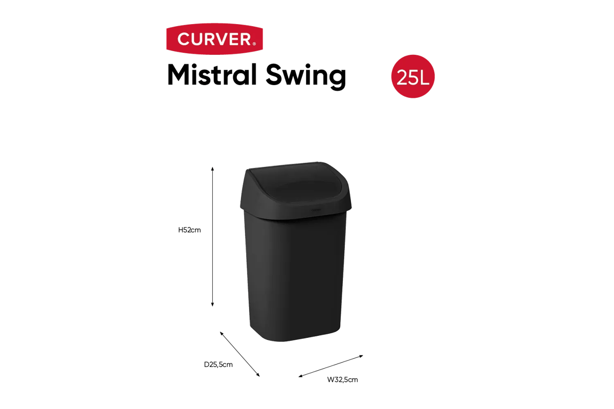Mistral Swing Afvalbak 25L - Zwart