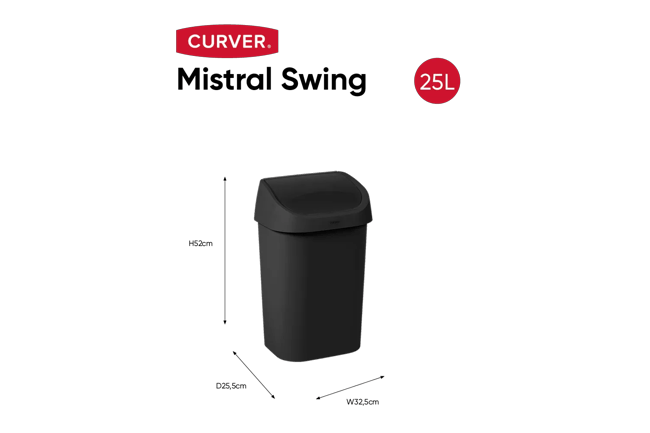 Mistral Swing Afvalbak 25L - Zwart