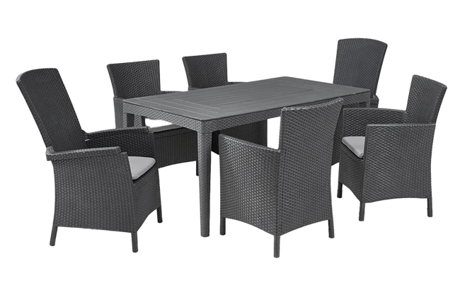 פינת אוכל ג'ירונה- שולחן ו 6 כיסאות - אפור כהה