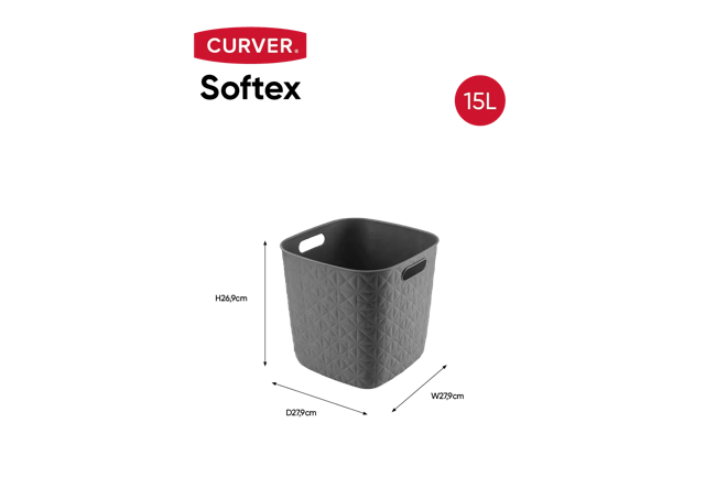 סלסלת כביסה סופטקס מרובעת 15 ליטר - אפור