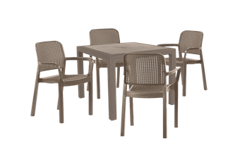 פינת אוכל נירוונה 4 כיסאות - בז' - דמוי ראטן