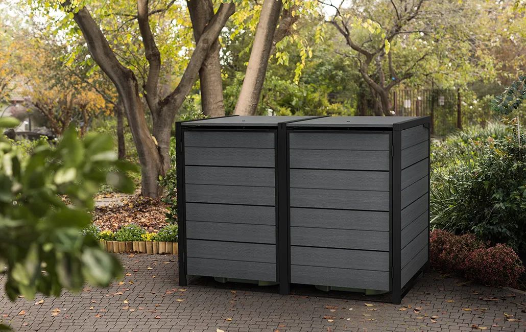 Cabanon extérieur pour poubelles de 96 gallons Hide Away – Graphite – Keter Canada