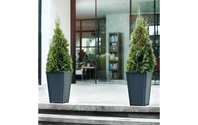 （ikuten ）SRL TAPERED-S P-PLANT POT2個 Set of 2 Resin 22 Inch Tall Tapered Flower Pots, Wood Look