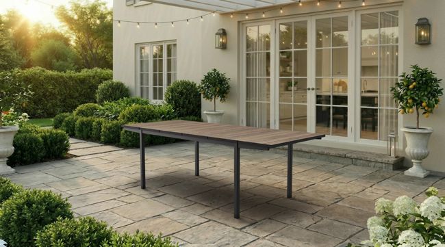 Mesa comedor de exterior Porto extensible 155–233x94x75 cm - Marrón