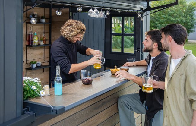 Signature 9x7 Outdoor Bar Shed - Walnut Brown- Keter US