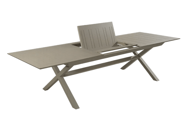 פינת אוכל ברצלונה- שולחן אלומיניום נפתח עם 6 כיסאות - קפוצ'ינו