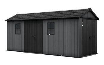 מחסן גינה ניוטון פלוס - 17x7.5 רחב - אפור - מחסנים לגינה- דמוי עץ