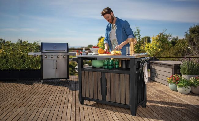 Unity XL Rosewood Outdoor Kitchen Cart With Storage - Keter US
