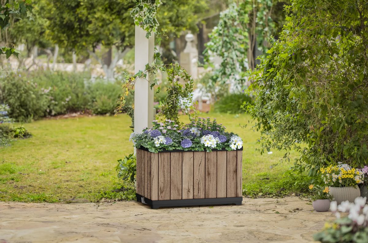 Self Watering Pine Brown Large Rectangular Planter - Keter US