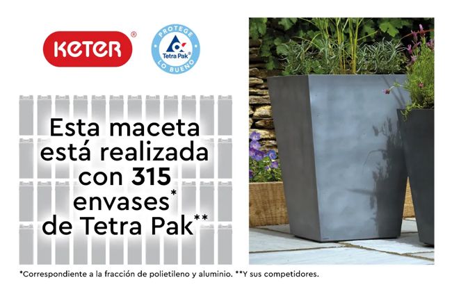 Set 2x Macetero Polyal Betón cuadrado 40 cm y 60L