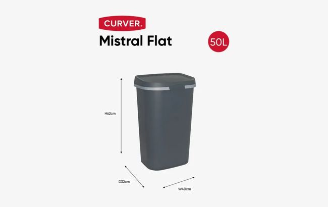 Mistral Flat Afvalbak 50L - Antraciet
