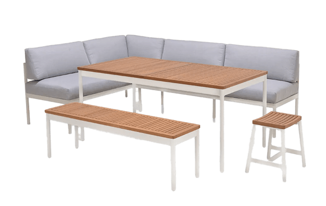 מערכת ישיבה פינתית אמטיסט כולל שולחן ספסל ושרפרף - אפור בהיר