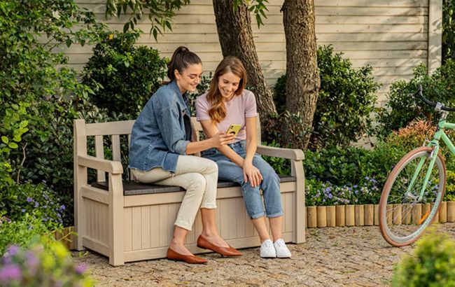 Solana Brown 70 Gallon Outdoor Storage Bench - Keter US