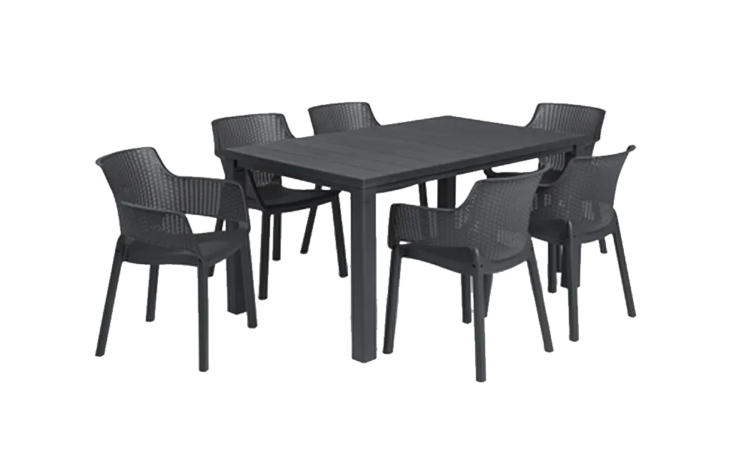 פינת אוכל וינה - שולחן ו 6 כיסאות - אפור כהה