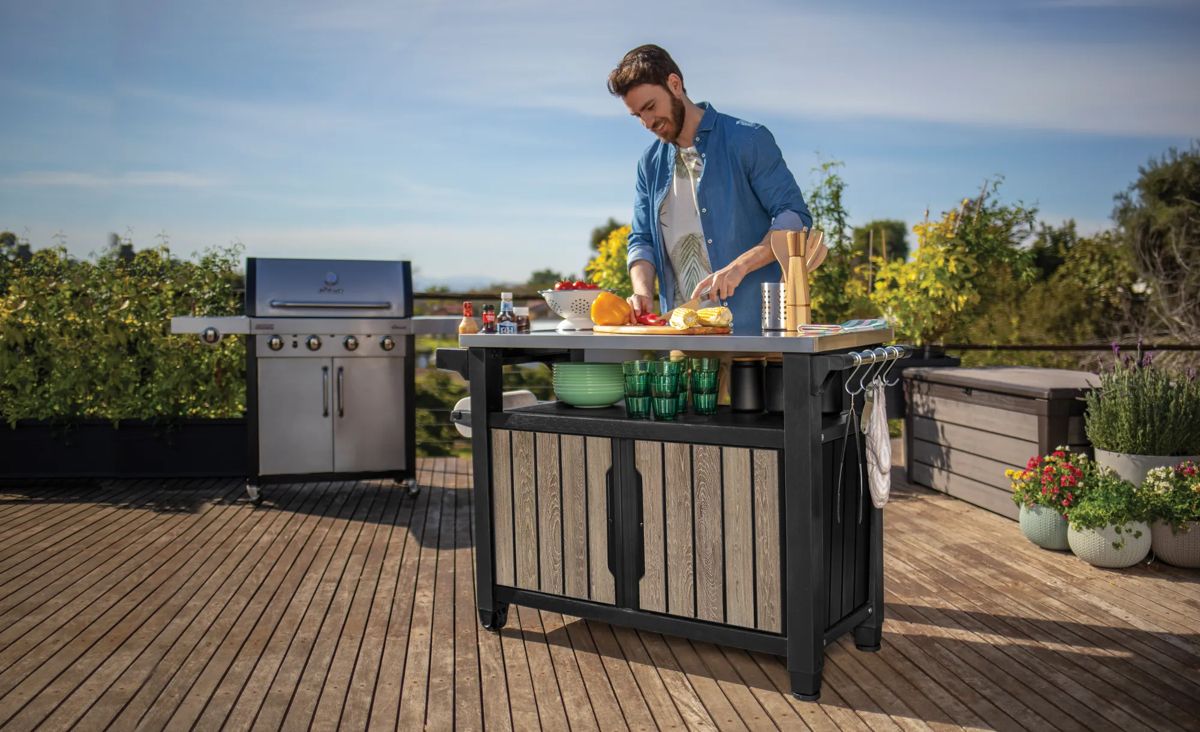 Unity XL Ashwood Outdoor Kitchen Cart With Storage - Keter US