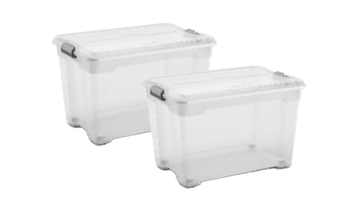 סט ארגזים נעים מובר 18L S שקוף 2x - שקוף\לבן - קופסאות אחסון | ארגזים נעים