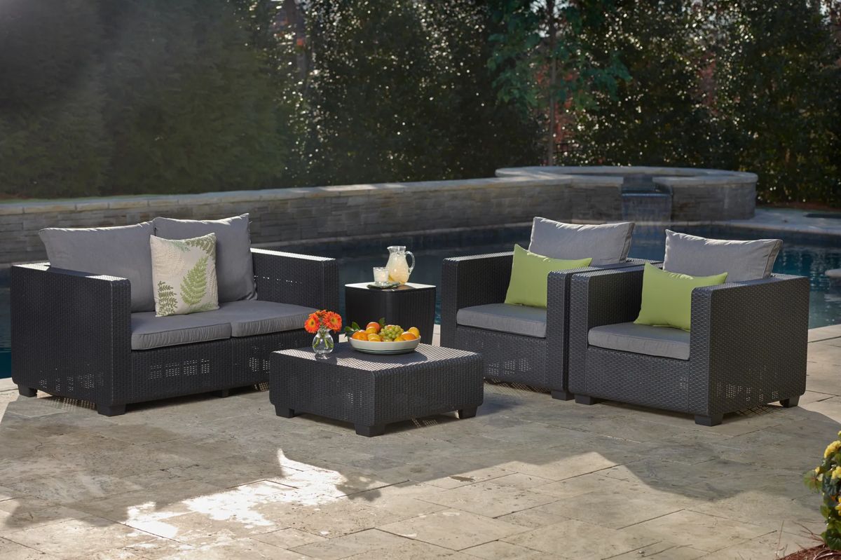 Salta Square Rattan Outdoor End Table - Graphite - Keter US