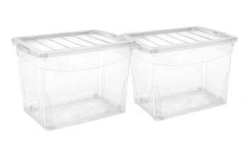 2 ארגזים נעים - אומני 60 ליטר - שקוף - קופסאות אחסון | ארגזים נעים