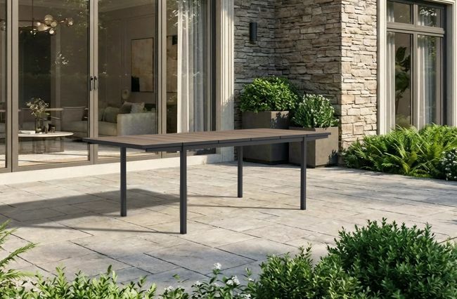 Mesa comedor de exterior Porto extensible 155–233x94x75 cm - Marrón