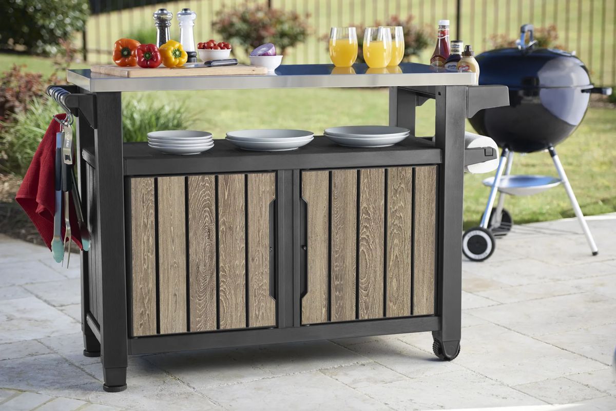 Unity XL Ashwood Outdoor Kitchen Cart With Storage - Keter US