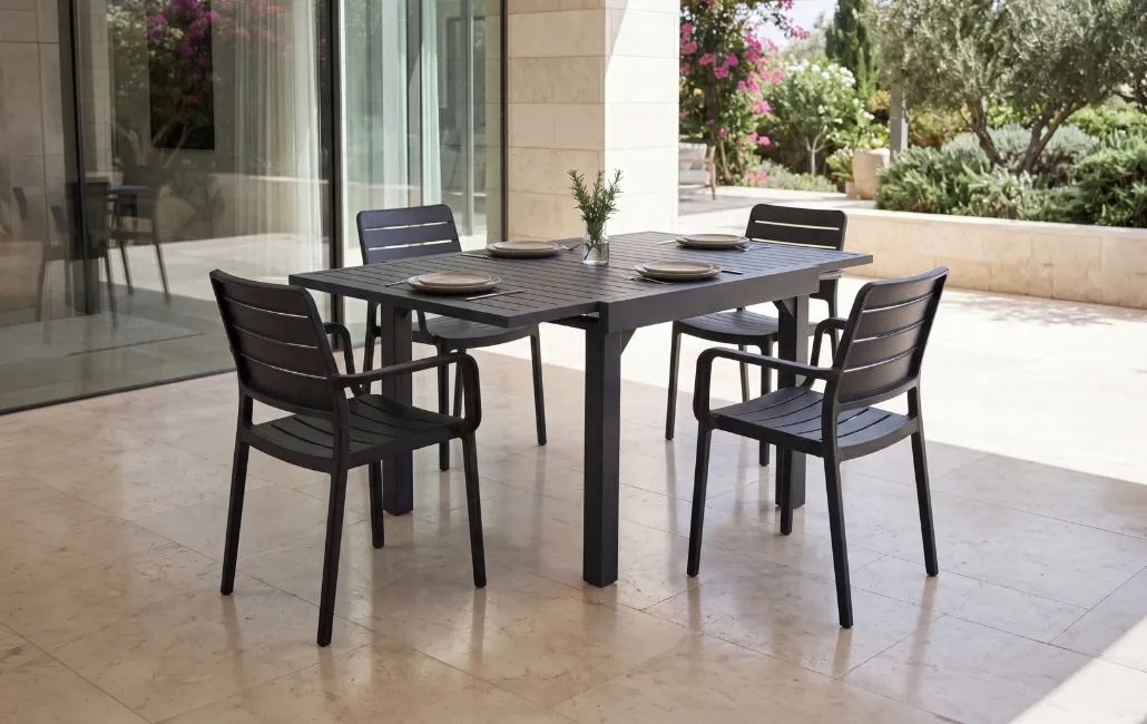 סט שולחן פלמה 90/180 נפתח+4 כסאות מטליין אפור