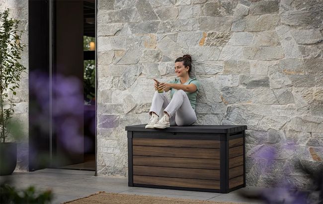 100 Gallon Deck Box Signature Storage Box Rosewood Brown - Keter US