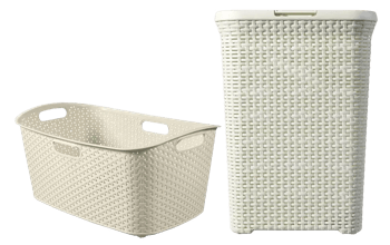 סט STYLE מעוצב לכביסה - קרם - סלי כביסה וגיגיות דמוי ראטן