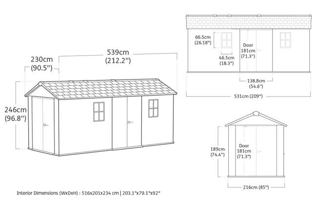 מחסן גינה ניוטון פלוס –7.5X17 רחב + 2 דלתות- אפור