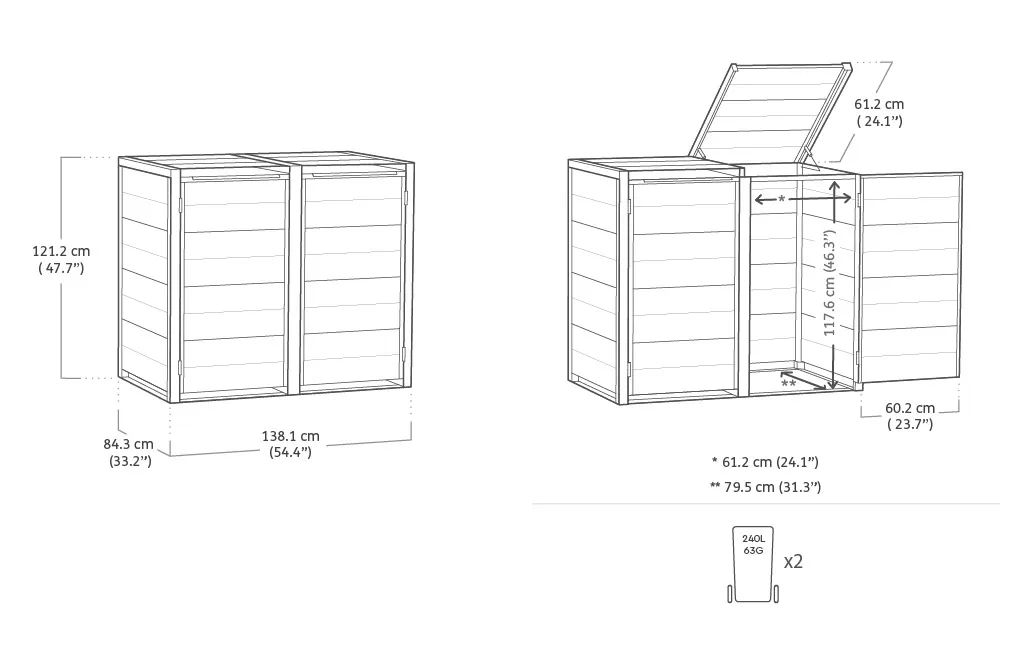 Signature Hide Away Containerberging - 2x240L - Ashwood