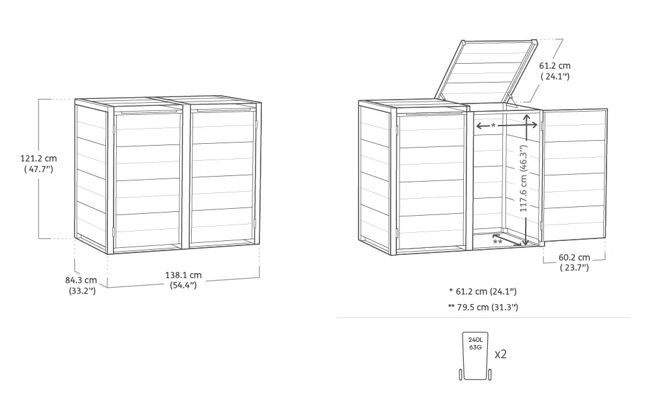 Signature Hide Away Containerberging - 2x240L - Ashwood