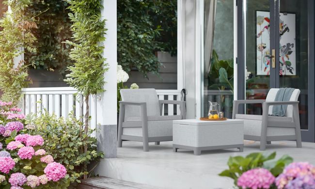 Scandi Linea 2 Seater Balcony Set with Storage Table - Grey