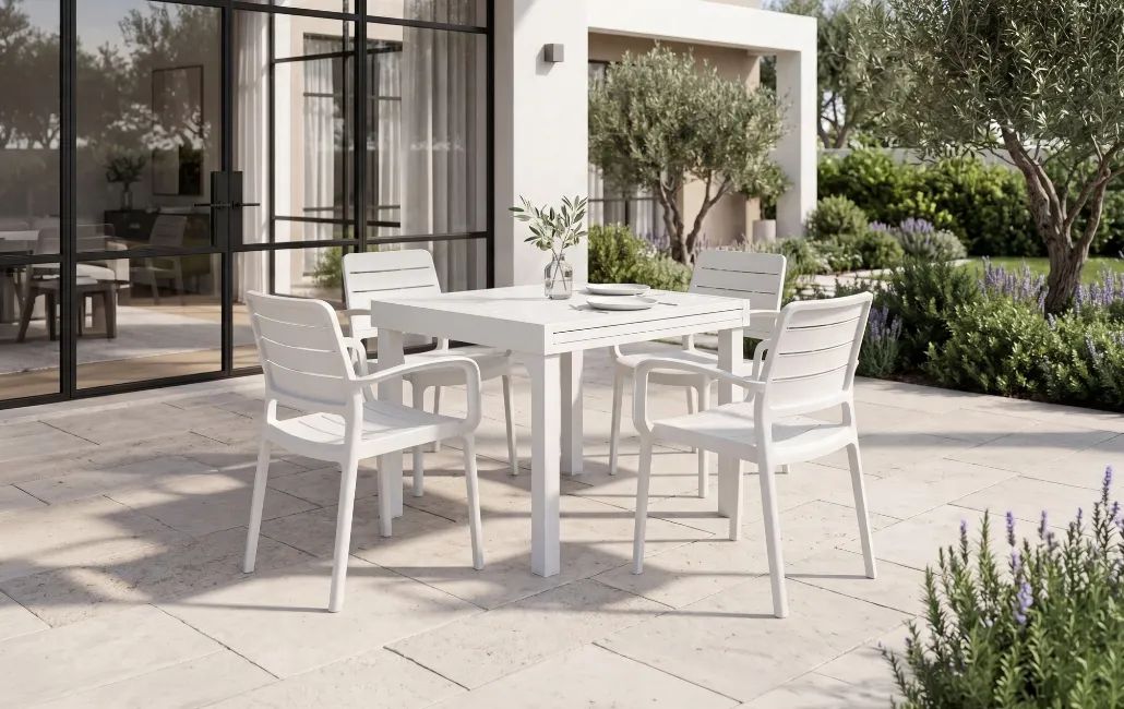 שולחן פלמה אלומיניום נפתח 90/180 - לבן