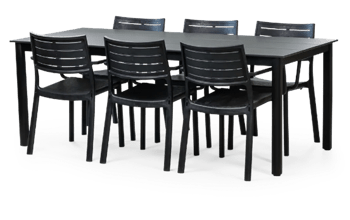 פינת אוכל אמרלד שולחן ו 6 כיסאות - שחור - פינות אוכל לגינה ולמרפסת