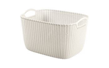 סל אחסון מלבני קלוע - 19 ליטר - לבן - סלי כביסה וגיגיות דמוי ראטן