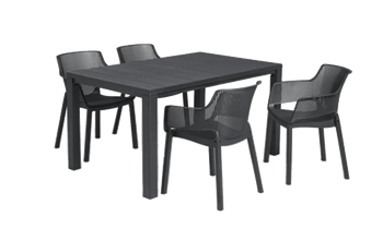 פינת אוכל  מונקו- שולחן ו 4 כיסאות - אפור כהה - פינות אוכל לגינה ולמרפסת