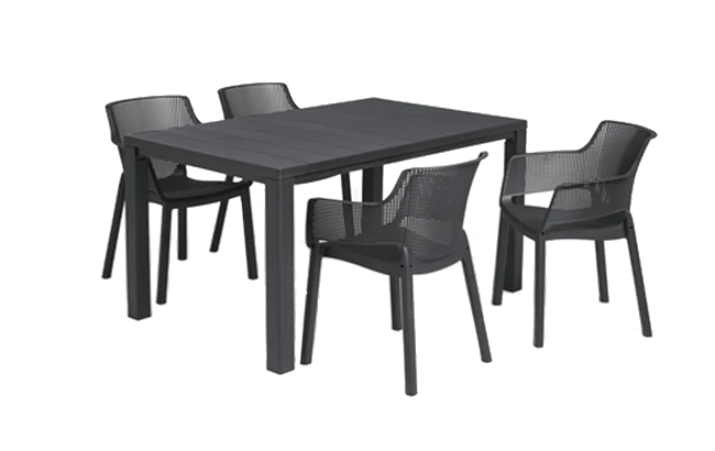 פינת אוכל  מונקו- שולחן ו 4 כיסאות - אפור כהה