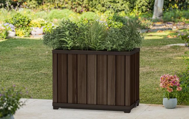Self Watering Rosewood Brown Tall Rectangular Planter - Keter US