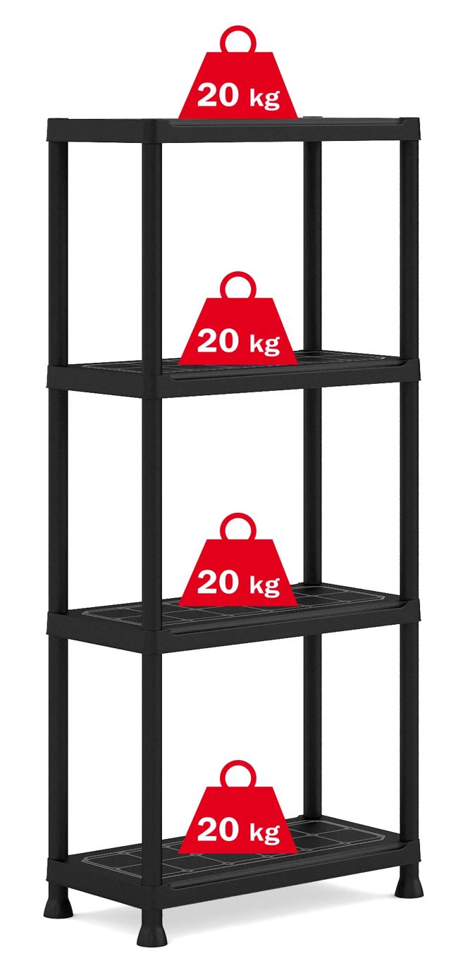 Plus Lagerregale – 4 Böden – 2 Stück - Schwarz/Grau