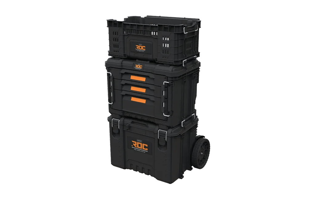 ארגז מקצועי נייד + מערכת 3 מגירות וארגז פתוח ROC - שחור