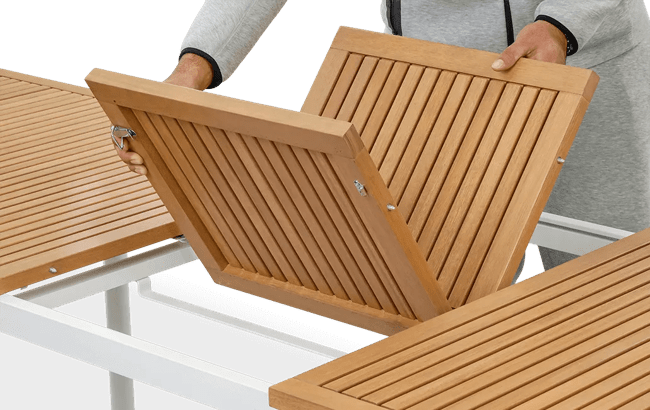 פינת אוכל רוז שולחן אלומיניום בשילוב עץ ו 6 כיסאות - לבן