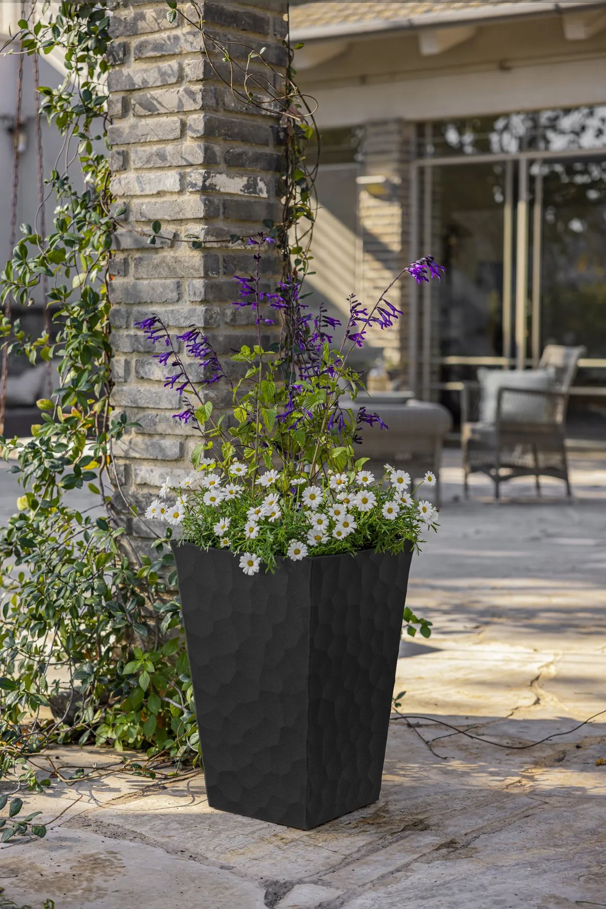 Tapered Stone Look Large Resin Planters - Graphite - Keter Canada