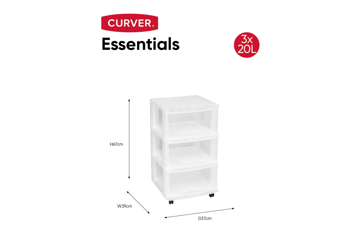 Essentials Ladeblok 3x20L - Transparant
